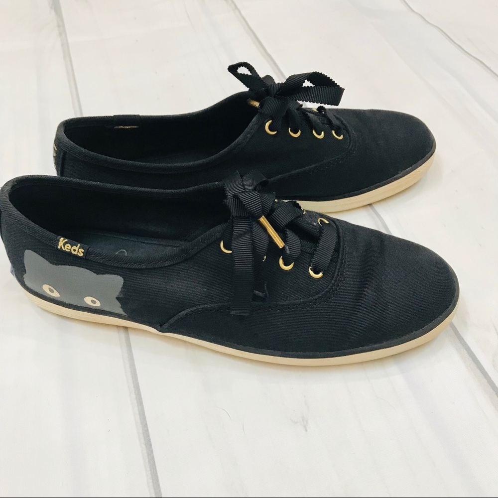 Taylor Swift Cat Keds Size 6 Black with Ribbons